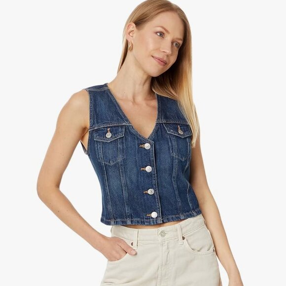 Levis Bella Denim Corset Vest Slim Fit Dark Side Scrape Size XL NWT - Picture 4 of 11